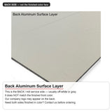 Back aluminum surface layer — mill/service side (off-white or gray), not the finished front color; logo may appear on back