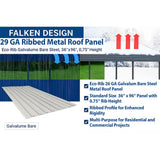 Falken Design Galvalume Plus Ribbed Metal Roof Panel 38" x 96" x 29 GA - Durable and Weather-Resistant — set of 3