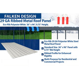Falken Design Polyester White Ribbed Metal Roof Panel 38" x 96" x 29 GA - Durable - Set of 5